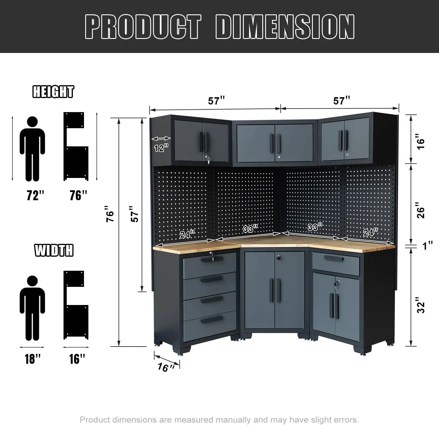 Garage Storage Cabinet System - 8-Piece Set with Corner Cabinet, Drawers, Workbench, Pegboard for Tool Organization - Black and Grey by GreenHaven Gardens
