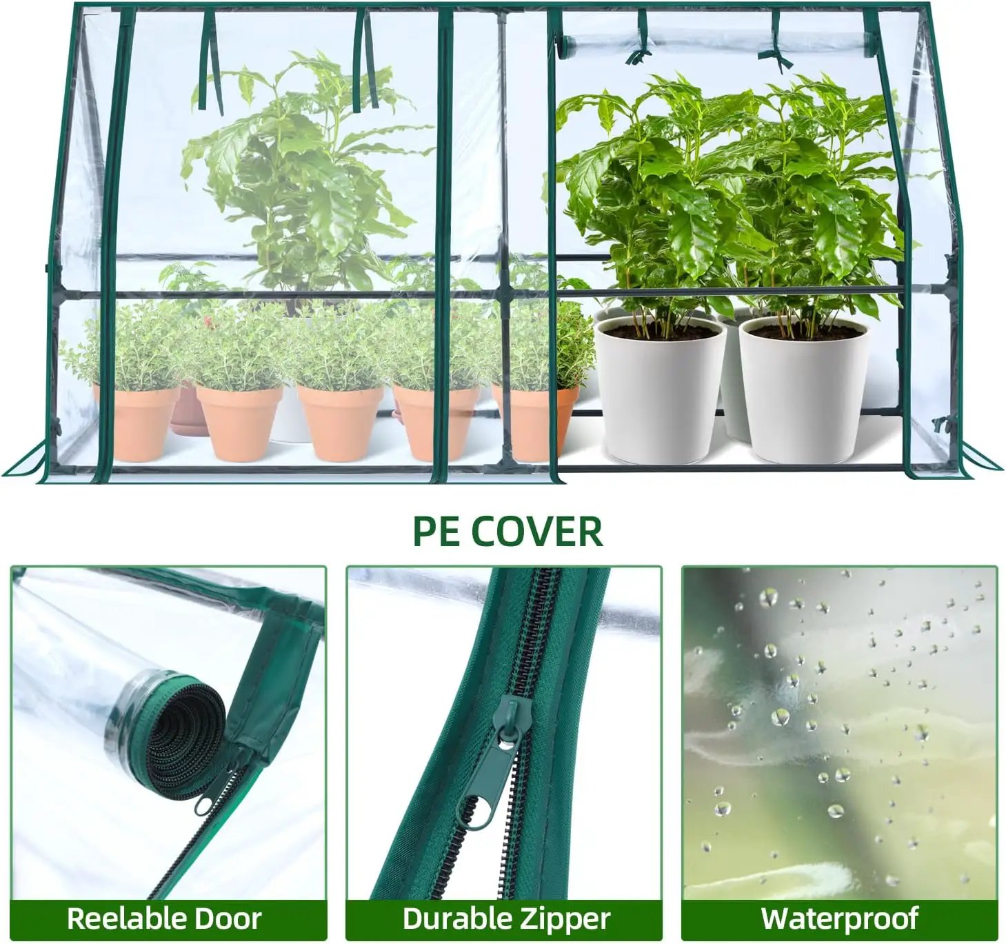 Ohuhu Portable Mini Greenhouse, 71"x36"x36" Greenhouses for Outdoors with Dual Large Zipper Doors & Ground Stakes, Waterproof & UV Protected Plastic Green House for Outside Garden Patio Transparent by GreenHaven Gardens