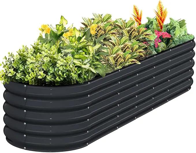 Kesfitt Galvanized Raised Garden Bed Kit,18" Tall 7-in-1 Outdoor Metal Planter Boxes with Safety Edging,8×2×1.5FT Modular Large Steel Raised Beds for Gardening Vegetables Fruits Flower by GreenHaven Gardens