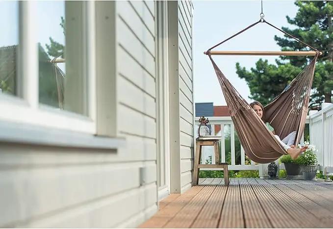LA SIESTA® - XL King Habana Cotton Hammock Chair & CasaMount - Hanging Chair w/Suspension Kit for Walls Ceilings & Square Beams - Indoor Outdoor Swing Hanging Chair Bedroom Patio Balcony - Chocolate by GreenHaven Gardens