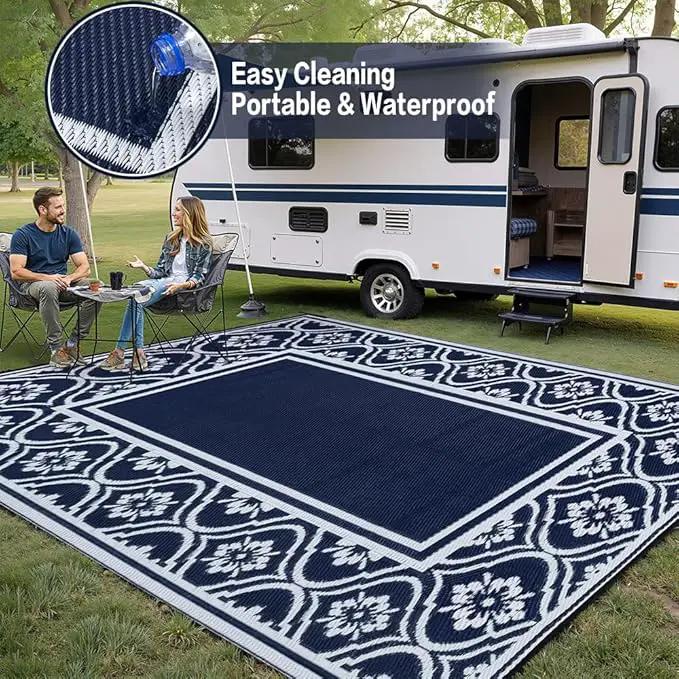 Outdoor Rug 8x10 Patio Camping Carpet Waterproof Mat Blue Outside Plastic Area Rug Reversible Rugs for RV Deck Entryance Porch Picnic Balcony Beach(8x10ft Navy Blue&White) by GreenHaven Gardens