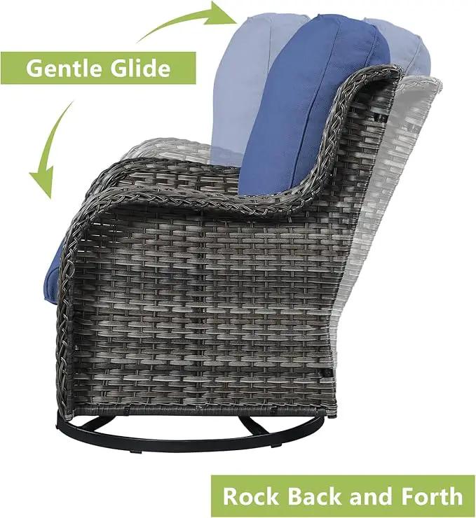 Outdoor Wicker Patio Furniture Set - 5 Piece Rattan Patio Conversation Set with 2 Rocking Swivel Chairs,2 Ottomans and 1 Loveseat for Porch Deck Backyard Garden(Mixed Grey/Blue) by GreenHaven Gardens