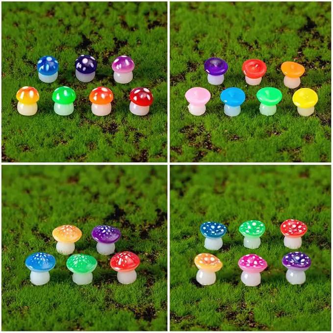 150 Pcs 18 Styles Mini Resin Luminous Mushrooms, Glow in The Dark Little Resin Mushroom for Garden Landscape Bonsai Craft Ornament by GreenHaven Gardens