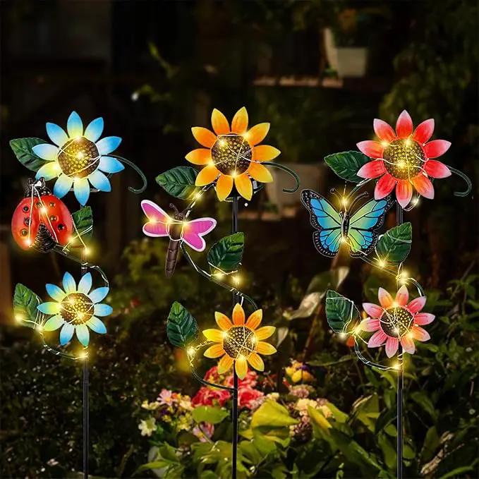 3 Pack Solar Garden Light, Sunflower & Insect Metal Solar Stake Lights, Outdoor Statues Figurine Lights for Spring Garden Lawn Patio Yard Decor by GreenHaven Gardens