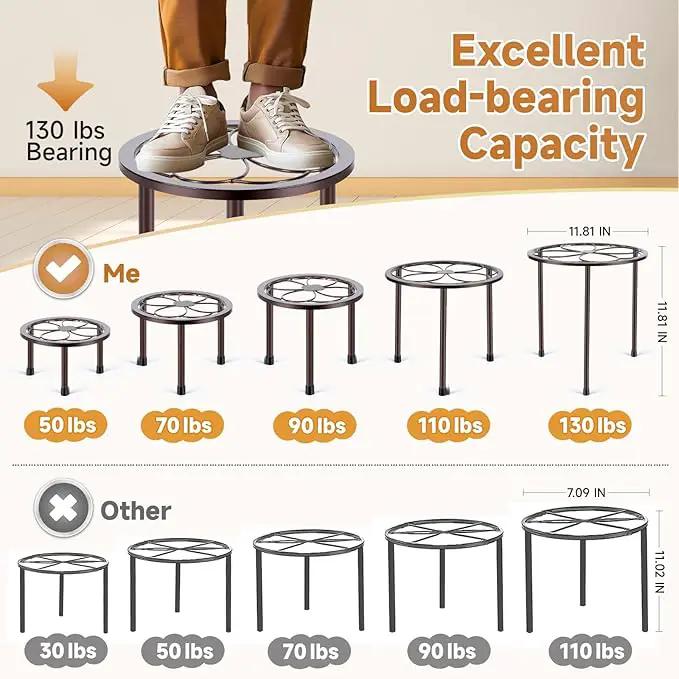 5 Pack Metal Plant Stand, Anti-Rust Iron Plant Stands for Indoor and Outdoor, Heavy Duty Flower Pot Stands for Multiple Plant, Black Potted Plant Holder for Garden Home (5 Pack Brown) by GreenHaven Gardens