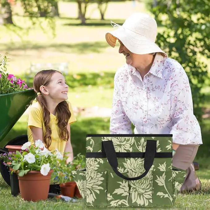 Spring Leaves Gardening Tool Bag,Heavy Duty Garden Tote Bag,Portable Oxford Gardening Storage Basket Organizer Handbag with Pockets Handle,Hand Tools Gifts for Outdoor Garden Lawn Yard by GreenHaven Gardens