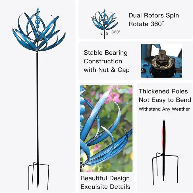 91 inch Wind Spinners Outdoor - Extra Large Outdoor Metal Wind Sculptures Spinners with Stake, Windmills for The Yard Garden, Yard Art Garden Lawn Decor - Blue (27" W x 91" H) by GreenHaven Gardens
