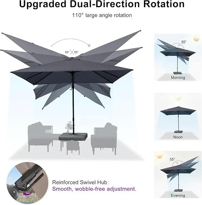 PURPLE LEAF 10' X 6.5' Left-right Tilting Outdoor Patio Umbrella Swivel Offset Cantilever Heavy Duty Rectangle Aluminum Umbrella with UV Resistant for Deck Pool Patio Backyard, Graphite Grey by GreenHaven Gardens