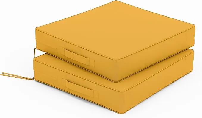 Patio Chair Cushions 17 X 16 X 3 Inch Waterproof Outdoor Seat Cushions for Patio Furniture, Outdoor Sofa Couch Pads with Ties & Handle, Set of 2, Yellow by GreenHaven Gardens
