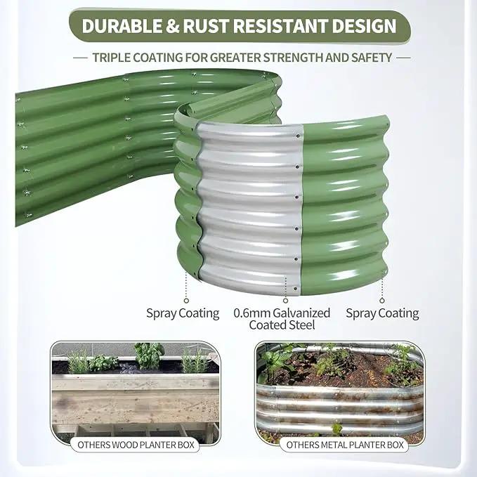 Galvanized Raised Garden Bed Outdoor- Raised Beds for Gardening| Metal Planter Box, Steel Raised Garden Bed Kit with Safety Edging and Gloves for Vegetables, Flower, Herbs (6x2x1.4FT, Green) by GreenHaven Gardens