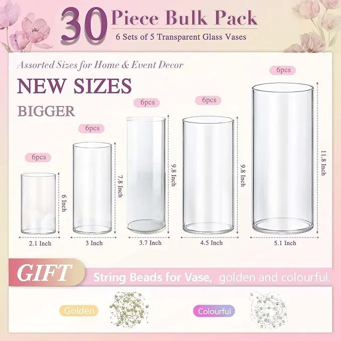 30pcs 11.8Inch Large Size Glass Vase Cylinder for Centerpieces Small Flower Glass Clear Home Decor Centerpiece Table Flower Vase Decorations for Wedding＆Holiday 6,7.9,10,10,11.8Inch Tall by GreenHaven Gardens