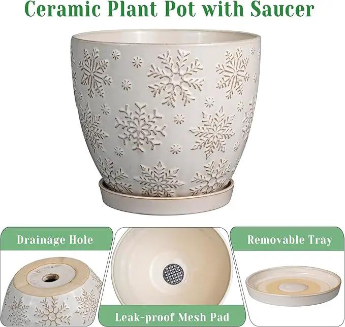 10 Inch Ceramic Planter Pot Large Plant Pot for Indoor Plants Outdoor Round Flower Pot with Drainage Hole and Saucer for Home Garden Decor White by GreenHaven Gardens