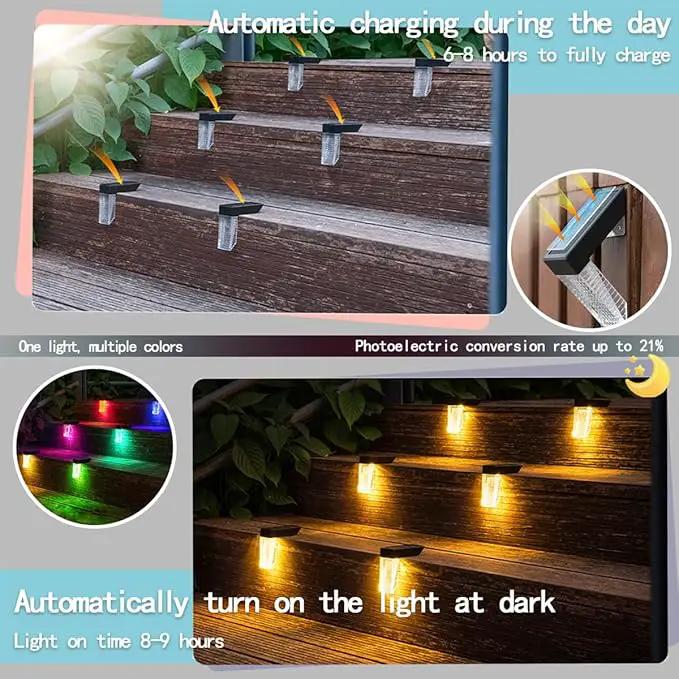 [4-pack] Outdoor solar lights, waterproof induction stair step lights, IP65 waterproof, automatically light up at dark, suitable for stairs, garden fences, flower bed decorations and terraces by GreenHaven Gardens