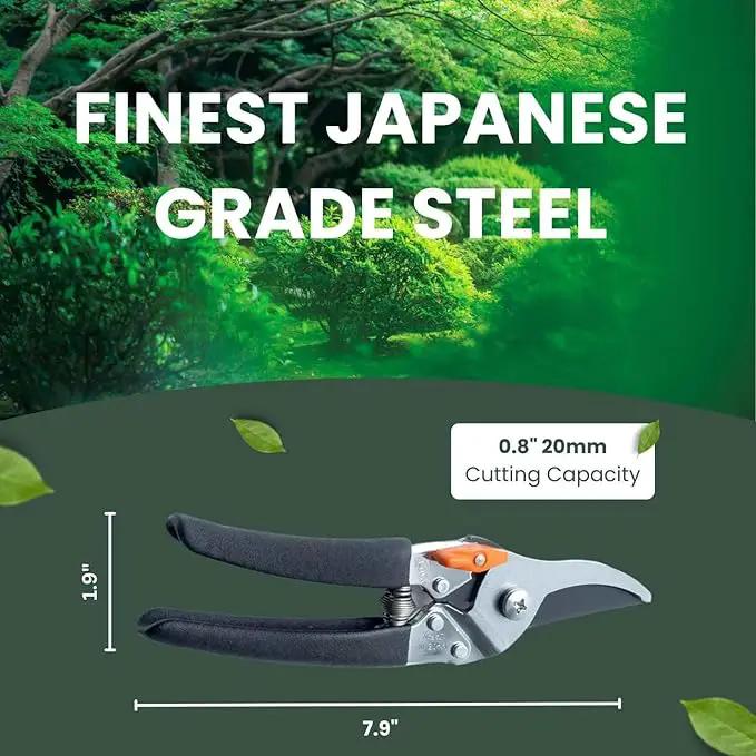 Saboten Japan 7.9" Japanese Pruning Shears - Premium Steel Blades, Rust-Resistant Fluorine Coating, Ergonomic Grip, Duracon Safety Lock - forest Originals, Made in Japan, Gardening & Farming Scissors by GreenHaven Gardens