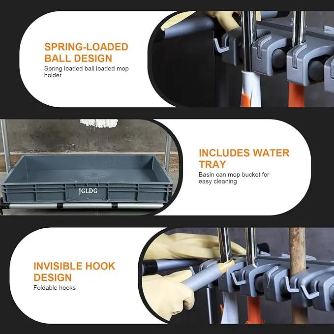 Mop and Broom Holder with Wheels - Keep Your Cleaning Tools Organized! (L) by GreenHaven Gardens