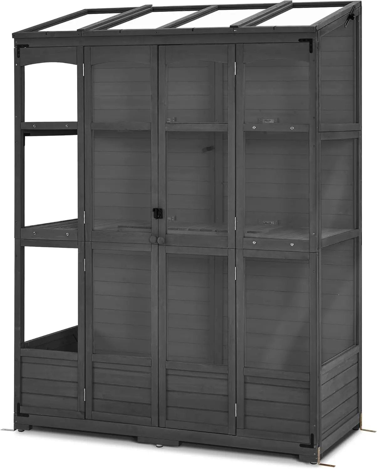 MCombo Wooden Greenhouse, Walk-in Outdoor Greenhouse with Openable Roof and Lockable Door, 0899 (Dark Grey) by GreenHaven Gardens
