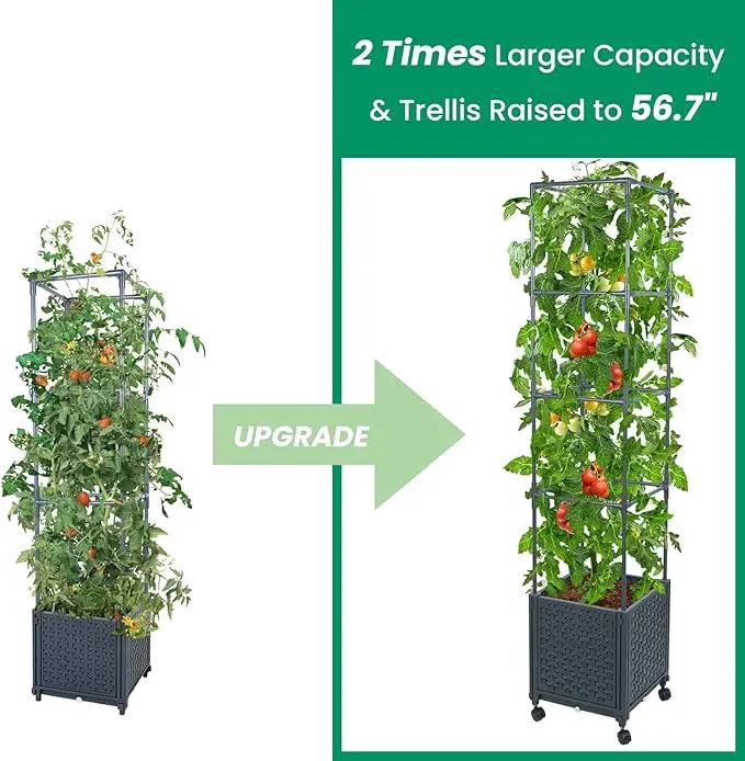 GREEN MOUNT Raised Garden Bed Planter Boxes with Trellis for Climbing Vegetables Plants, 56.7" Tomatoes Planters Outdoor Tomato Cage w/Wheels by GreenHaven Gardens