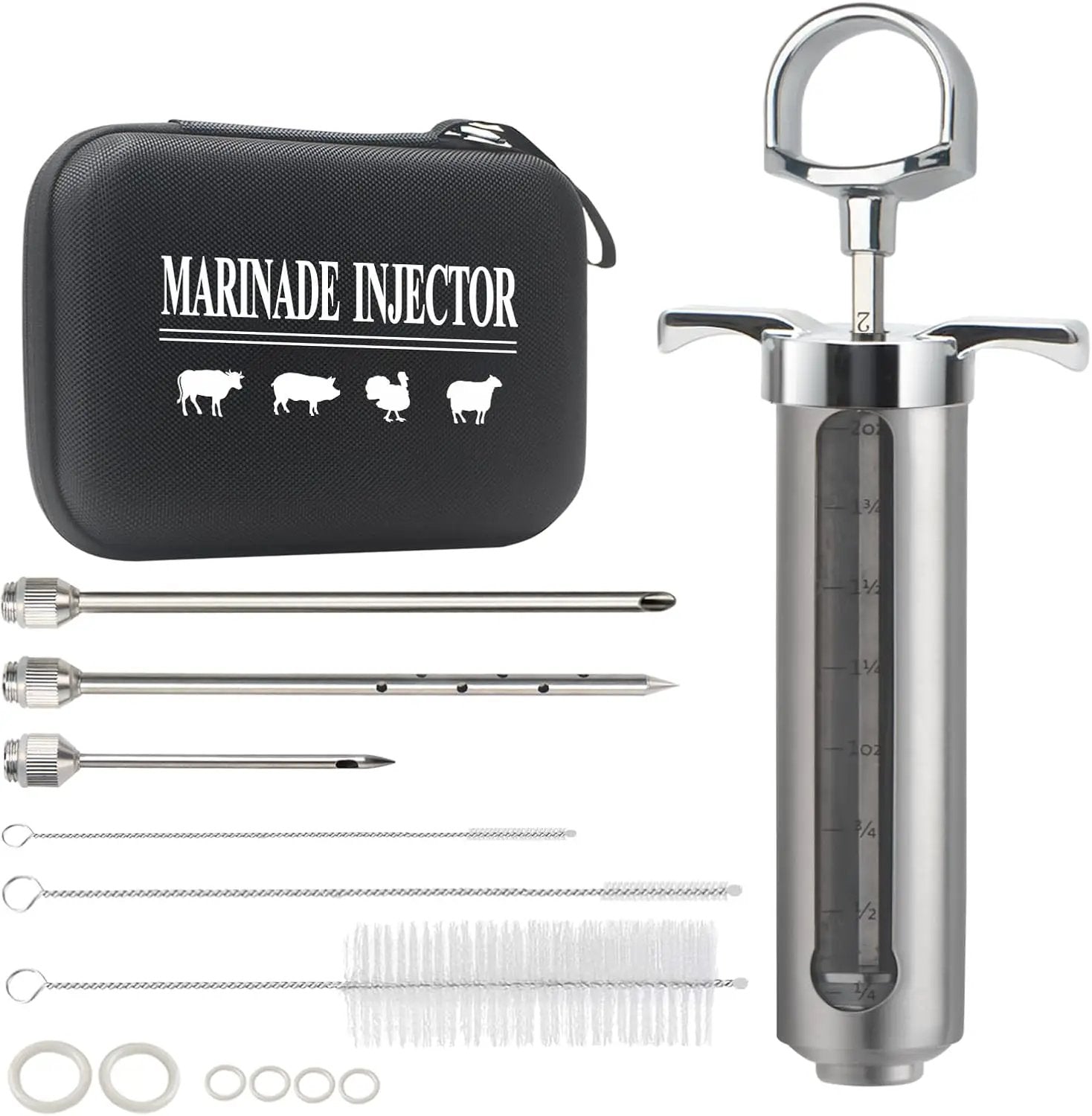 Meat Injector BBQ Injection Kit, Marinade Cajun Seasoning Flavor Syringe Injector for Cooking Grill Smoker Barbecue in Chicken Turkey Beef with 3 Syringe Needles, User Manual, E-Book by GreenHaven Gardens