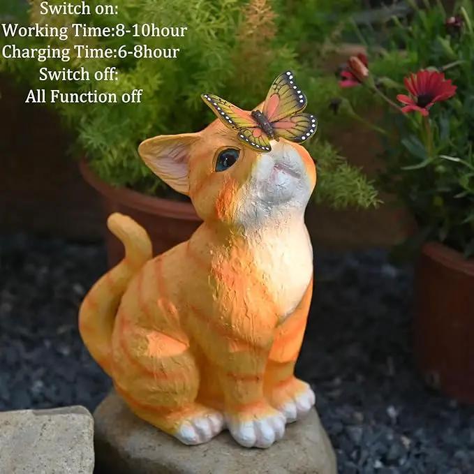Cat Garden Figurines Outdoor Decor Solar Statue with LED Lights for Patio Lawn Yard Art Decoration Housewarming Garden Gift by GreenHaven Gardens