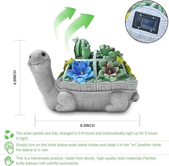 Garden Decor Statue,Solar Turtle with Succulent & 6 LED Lights - Outdoor Figurine for Lawn Decoration, Gifts for mom，Handcrafted Resin Sculpture -Garden Lovers/Mothers Day/Christmas Day Gift by GreenHaven Gardens