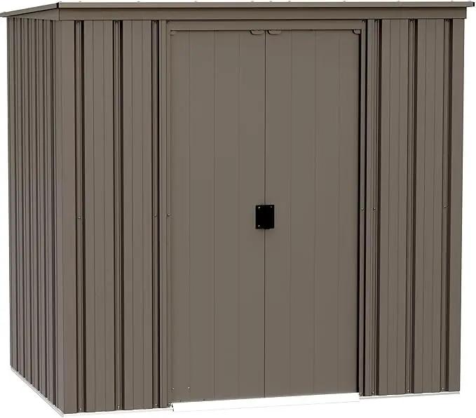 Cover It 6' x 4' Galvanized Steel Outdoor Storage Shed with Pent Roof and Lockable Sliding Doors, Weather-Resistant Steel Storage Shed for Backyards, Tan by GreenHaven Gardens