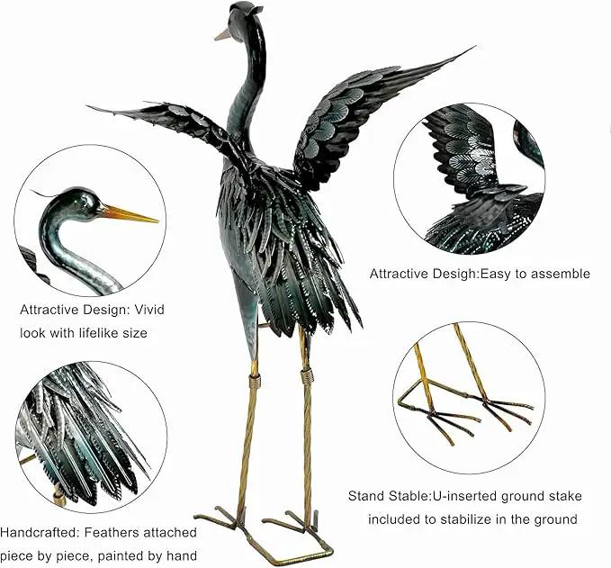 chisheen Crane Garden Statue Sculpture, Metal Heron Outdoor Decor, Yard Art Bird Decoy for Backyard Pond Patio Porch Lawn Decorations by GreenHaven Gardens