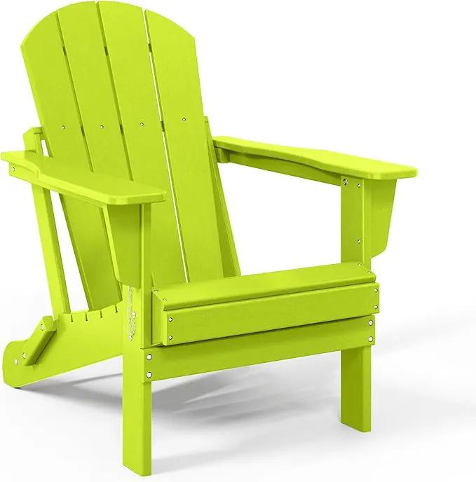 WO Home Furniture Adirondack Chairs Table Set of 3 PCS Outdoor Folding Chairs Side End Table Weather/UV Resistant for Lawn, Garden, Bon Fire, Balcony (Lime) by GreenHaven Gardens