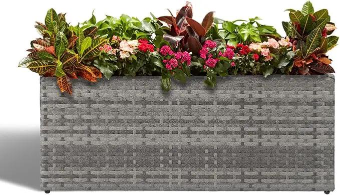 LEWIS&WAYNE Large Rectangular Block Planter Box Handmade Wicker Tall Planters for Outdoor Plants with Removable Liners Modern Planter for Indoor Outdoor Patio Deck - Gray, 36''x12''x16'' by GreenHaven Gardens