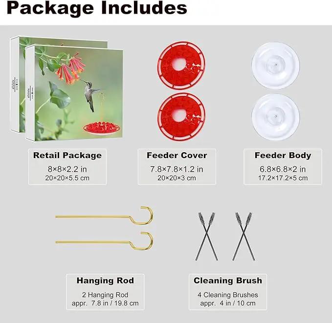 Hummingbird Feeders for Outdoors Hanging (2 Pack), 25 Feeding Ports 10 oz Plastic Hummingbird Feeder, Bee-Proof Leak-Proof No Drip, Easy to Clean with Cleaning Brushes by GreenHaven Gardens