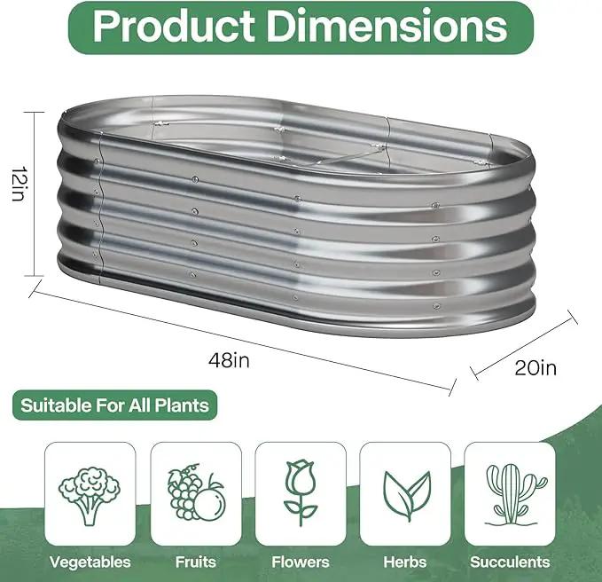 Galvanized Raised Garden Bed Kit, Galvanized Planter Garden Boxes Outdoor, Oval Large Metal for Vegetables,Flower,4x1.8x1FT by GreenHaven Gardens