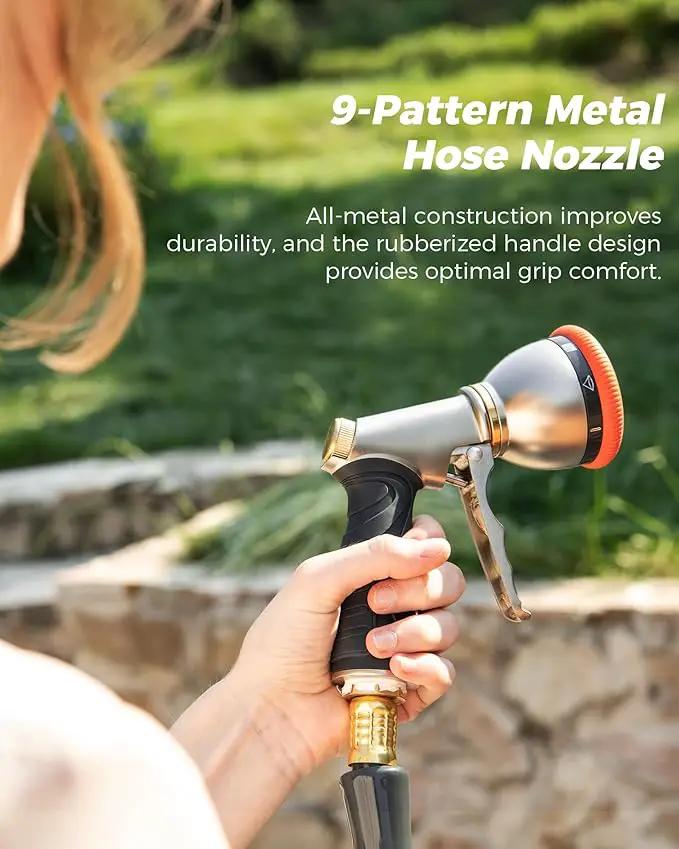 Retractable Garden Hose Reel 1/2 in x 175 ft Professional Metal Bracket & 9-Pattern Metal Nozzle UV Resistant Brass Fitting Heavy Duty Wall Mount Any Length Lock Slow Retraction 180° Swivel by GreenHaven Gardens