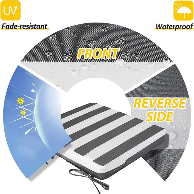 AAAAAcessories Outdoor Seat Cushions for Chairs, Waterproof, Fade-Resistant Patio Furniture Replacement Cushions, 20" x 20" x 3", Set of 2, Gray Cabana Stripe by GreenHaven Gardens