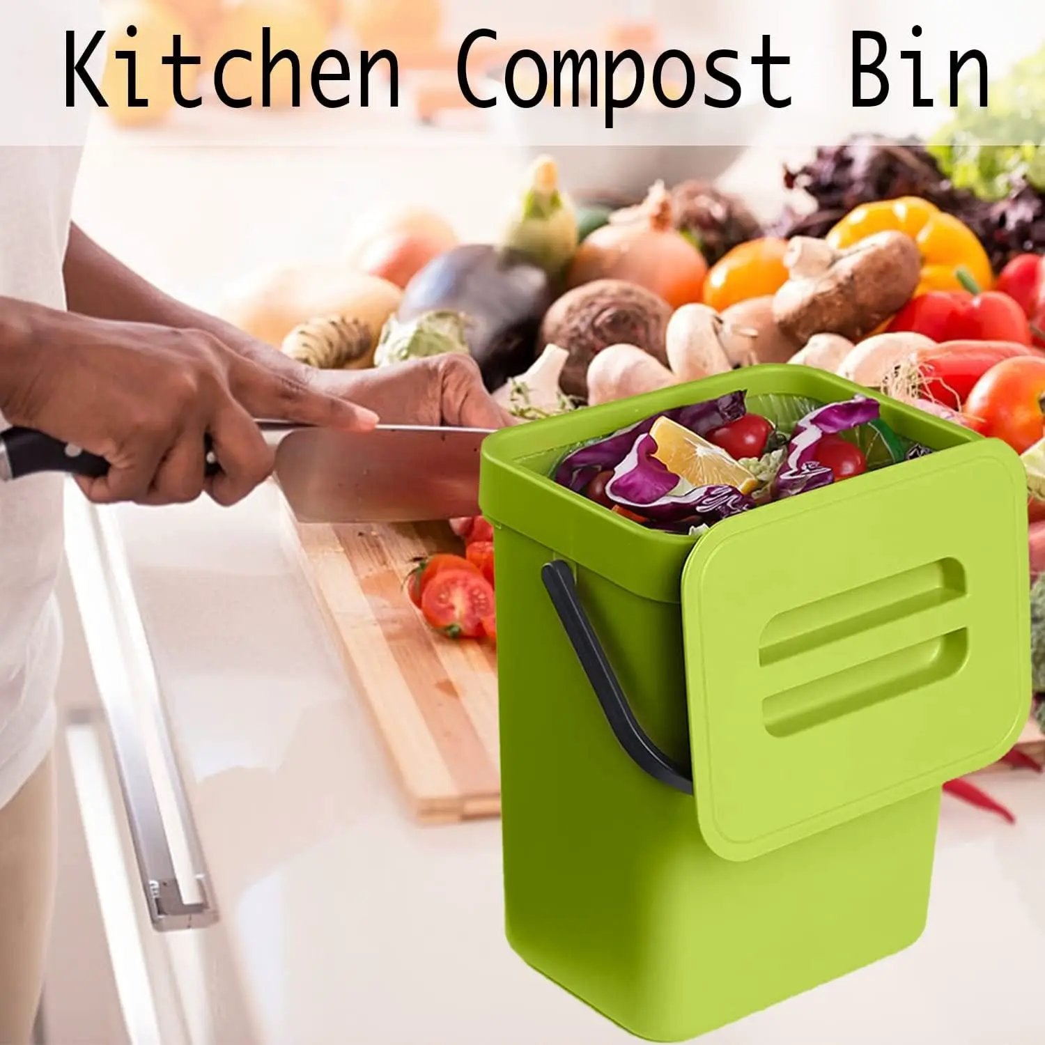 LALASTAR Small Plastic Trash Can, Hanging Small Trash Can with Lid Under Sink for Kitchen, Food Waste Bin for Countertop, Mountable Garbage Can for Bathroom, RV, 5L/1.3 Gal, Green by GreenHaven Gardens