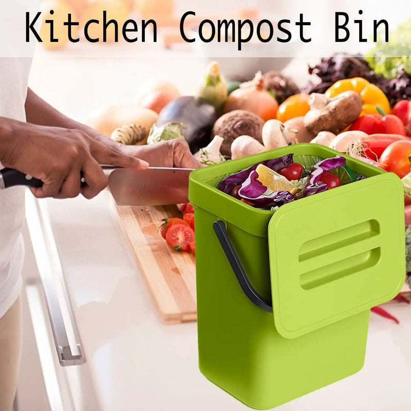 LALASTAR Small Plastic Trash Can, Hanging Small Trash Can with Lid Under Sink for Kitchen, Food Waste Bin for Countertop, Mountable Garbage Can for Bathroom, RV, 5L/1.3 Gal, Green by GreenHaven Gardens