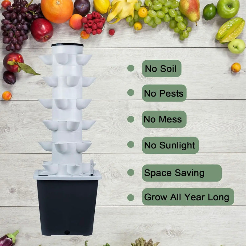 Hydroponics Tower Indoor Growing System Vertical Garden Planter Indoor Smart Garden Kit with Pump and Movable Water Tank Vegetable Plant Gift for Gardening Lover (30-Plants) by GreenHaven Gardens