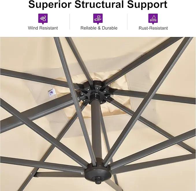 PURPLE LEAF 10 Feet Patio Umbrella with Base Outdoor Cantilever Square Umbrella Aluminum Offset Umbrella with 360-degree Rotation for Garden Deck Pool Patio, Beige by GreenHaven Gardens