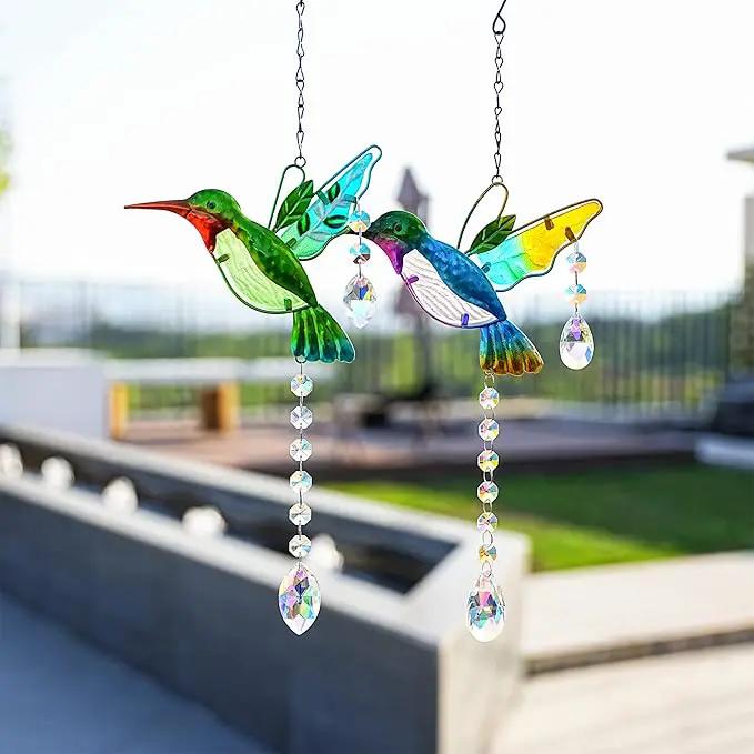 YU FENG 2PCS Hummingbird Suncatchers,Stained Glass Window Hanging Ornament,Rainbow Maker Crystal Prism Suncatcher Outdoor Indoor Home Garden Party Decoration by GreenHaven Gardens