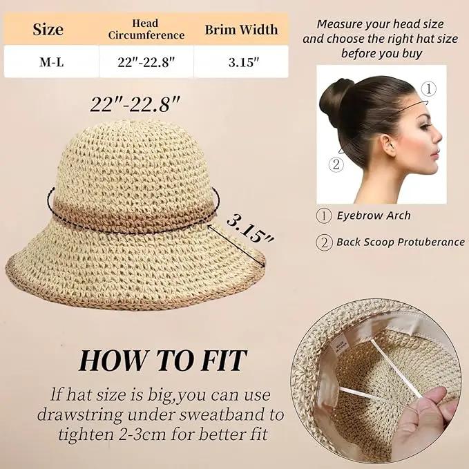 Floppy Big Beach Straw Hats for Women Foldable Summer Wide Brim Packable Sun Hat Womens Travel Straw Fedora Hat by GreenHaven Gardens