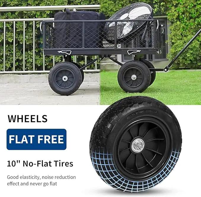 BILT HARD 10" Flat Free Tires Heavy Duty Garden Cart with 180° Rotating Handle and Removable Sides, 4 Cu.Ft 400 lbs Capacity Utility Steel Wagons for Outdoor by GreenHaven Gardens