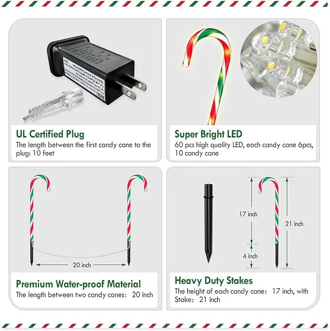 WeGuard 10PK Christmas Candy Cane Pathway Lights Outdoor Decorations 21" 8 Lighting Modes Flashing Waterproof Outdoor Lighted Christmas Decor for Garden Yard (Red&Green) by GreenHaven Gardens