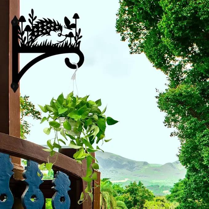 peacoblue Iron Plant Hangers Hooks for Outdoor Indoor Hanging Plants Flower Fern Pots Lantern Bird Feeder Wind Chimes, 12”x14” Weather Resistant Metal Wall Holder for Porch Garden Farmhouse(Hedgehog) by GreenHaven Gardens