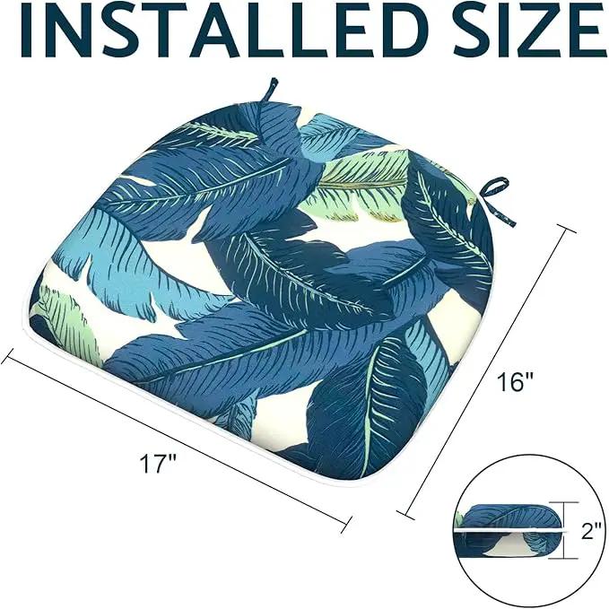 Indoor/Outdoor Chair Cushions 16x17 Inch, Patio Chair Cushions with Ties, All Weather Seat Cushions for Patio Furniture Home Garden Chair Use, Set of 4, Swaying Palms Blue by GreenHaven Gardens