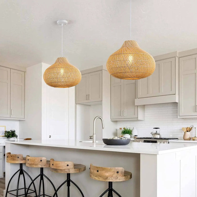 Rattan Pendant Lights, Large Wicker Chandelier Hand-Woven Boho Pendant Light Rattan Basket Hanging Light for Dining Room Kitchen Island Living Room by GreenHaven Gardens