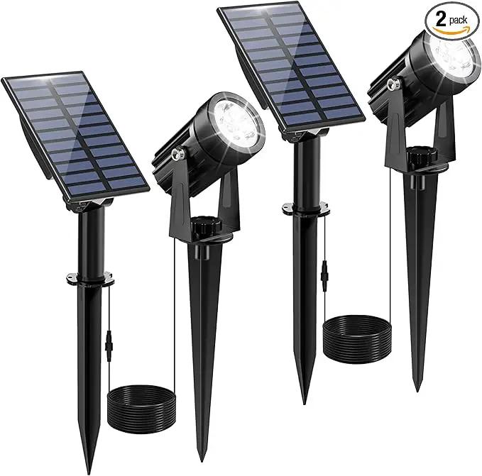 Solar Spot Lights Outdoor, Solar Landscape Spotlights IP65 Waterproof 9.8ft Cable, Auto On/Off Outdoor Wall Lights for Garden Yard Driveway Porch Walkway Pool (6000K White 2 Pack) by GreenHaven Gardens