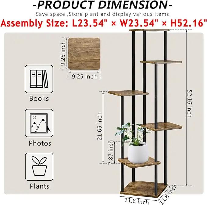 AZERPIAN Plant Stand 6 Tier Indoor Metal Flower Shelf for Multiple Plants Corner Tall Flower Holders for Patio Garden Living Room Balcony Bedroom, Black by GreenHaven Gardens