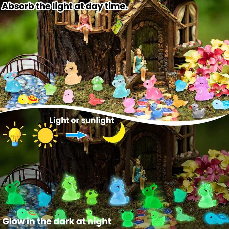 113pcs Luminous Mini Resin Animals, Glow in The Dark Miniature Resin Animal Figures Tiny Small Little Ducks Turtle Bulk for Dollhouse Micro Landscape Aquarium Fairy Garden DIY Decorations by GreenHaven Gardens