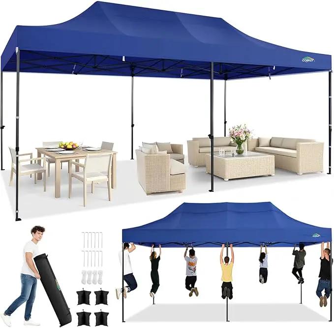 COBIZI 10x20 Pop up Canopy Heavy Duty Without Sidewalls, Easy Set-up Commercial Outdoor Party, 100% Waterproof Wedding Canopy Gazebo, 3 Height Adjustable with Wheeled Bag, Dark Blue by GreenHaven Gardens
