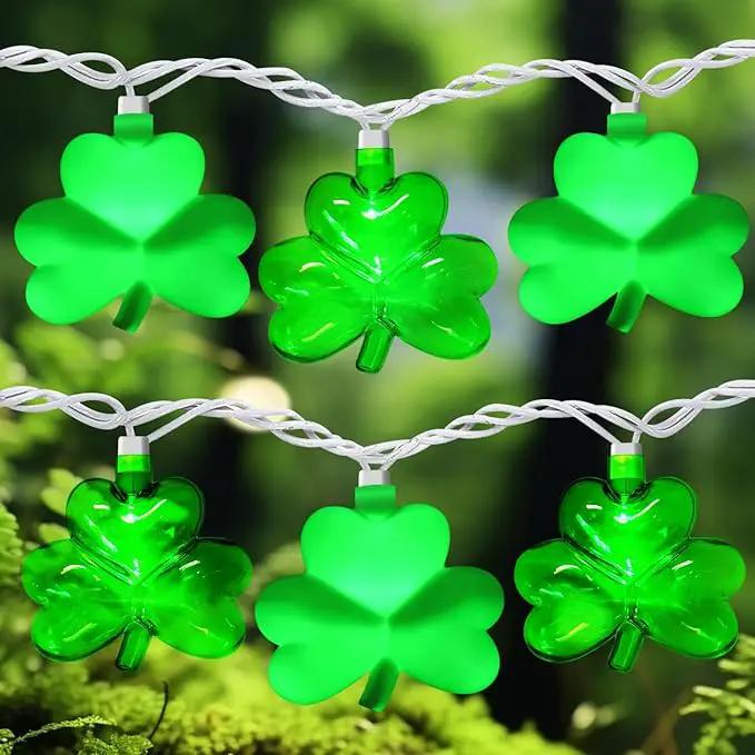 8.5Ft Shamrock String Lights, St Patrick's Day Decorations Light with 10 LED Green Lucky Clover Lights Outdoor Waterproof, UL Certified for Home Garden St. Patrick's Day Party Decorations, White Wire by GreenHaven Gardens
