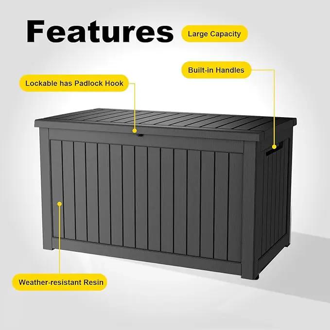 230 Gallon Outdoor Deck Box,Storage Lockable Waterproof Patio Furniture,Garden Tools,Cushions,Pool Accessories Outside Storage Resin Box(Black) by GreenHaven Gardens