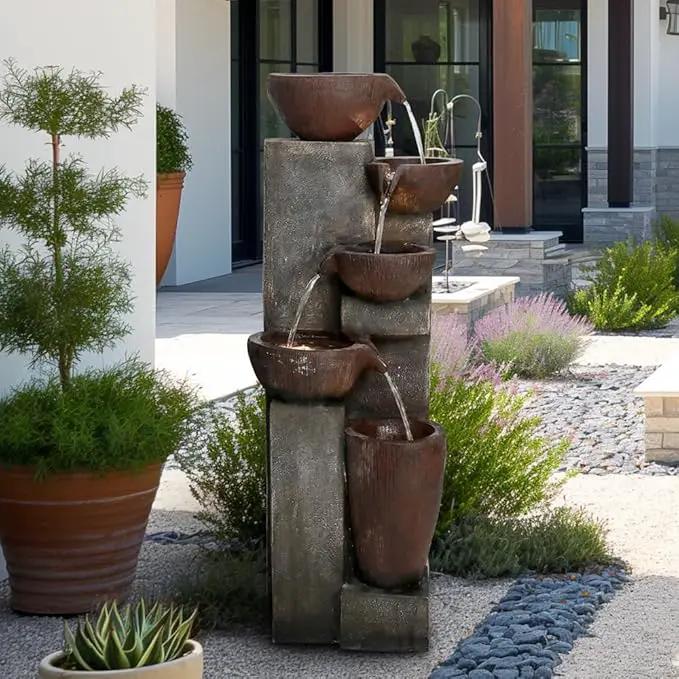 Naturefalls 39.7in.Modern Outdoor Fountain -5-Tier Resin Water Feature, Indoor Outdoor Garden Waterfall Fountain with Contemporary Design&LED Lights for Patio, Yard, Deck, House, Office, Home Decor by GreenHaven Gardens
